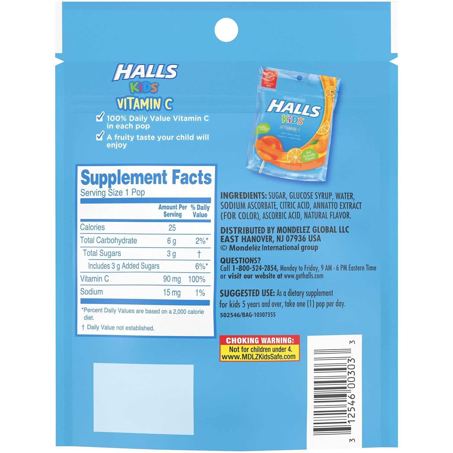 Halls Kids Orange Vitamin C Pops - for Children - 20 Pops (2 bags of 10 Pops)