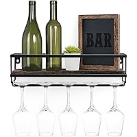 Mkono Wall Mounted Wine Rack - Bottle & Glass Holder Wood Rustic Floating Racks with Stemware Hanger Modern Plants Photos Win