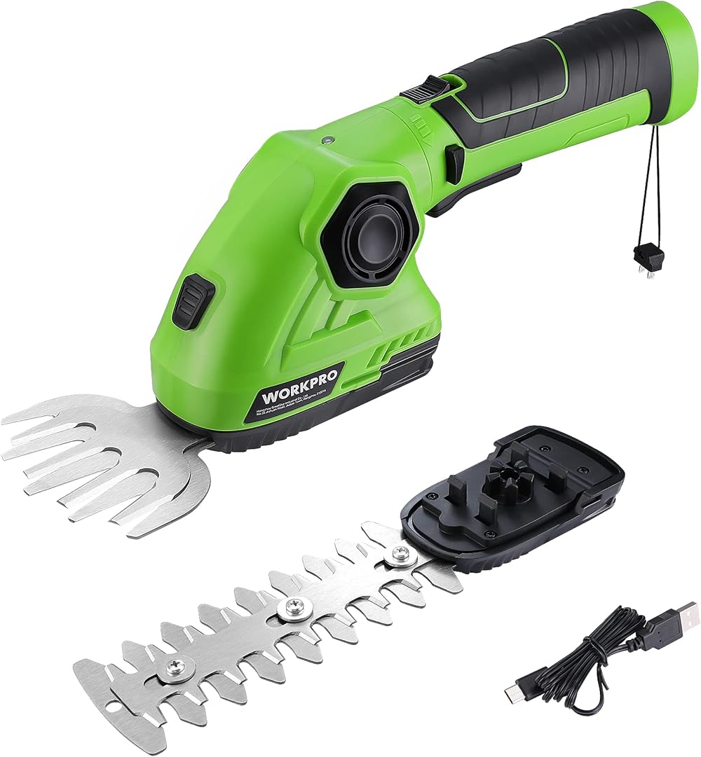 WORKPRO 2 in 1 Cordless Hedge Trimmer & Grass Shear 7.2V 2000mAh Battery