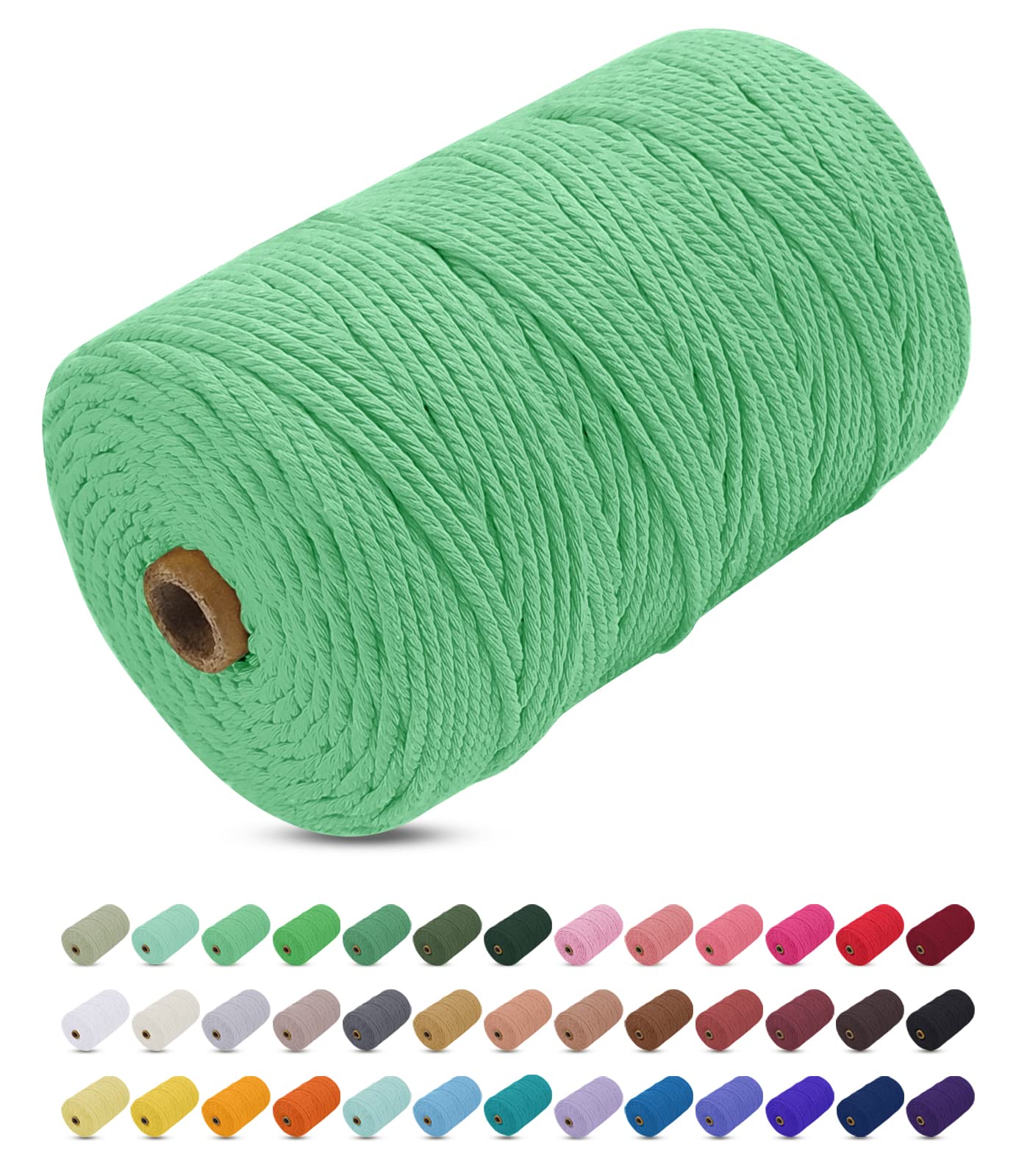 Uiopa Macrame Cord 3mm x 200m, Thick Macrame Rope Yarn Soft Natural Cotton Cord, Coloured 4-Ply Macrame String for DIY Craft, Plant Hangers, Wall Hanging, Christmas Decorations (Aqua Green)