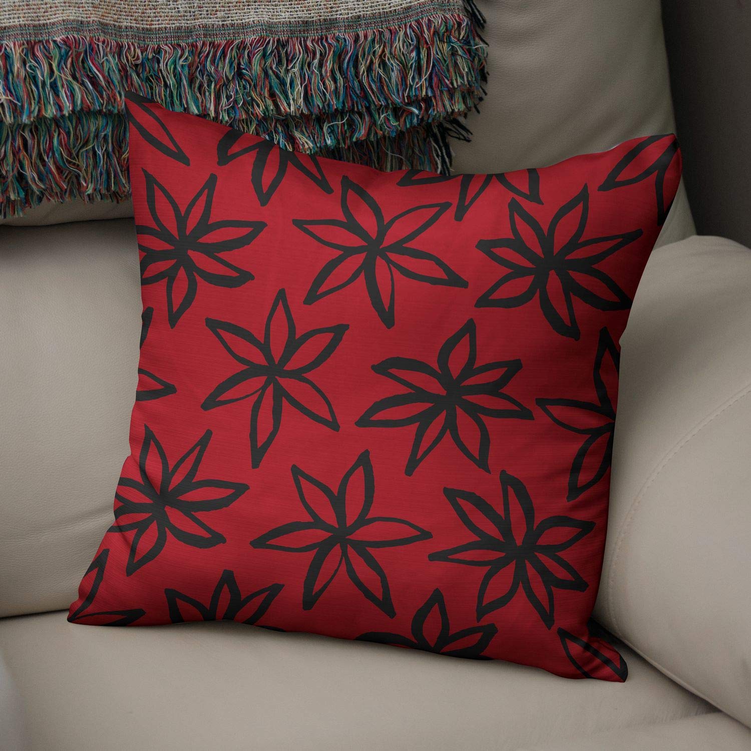 Bonamaison Decorative Cushion Cover Red & Black, Throw Pillow Covers, Home Decorative Pillowcases for Livingroom, Sofa, Bedroom, Size: 50x50 Cm - Designed and Manufactured in Turkey