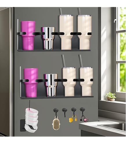 Soporte Magnético Para Tazas Stanley 30oz/40oz - 2 Piezas, 3 Ranuras Cada Uno, Sin Taladro, Acero Al Carbono Negro