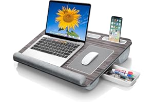 Gimars Home Office Lap Desk Fits up to 17 Inches Laptop with Dual Cushion,Wrist Rest, Built-in Mouse Pad, Tablet Phone Holder