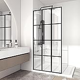 36" W x 73" H Shower Door, Shower Glass Panel for Open Walk-in Bathroom, Clear Tempered Glass Shower Screen,Matte Black Finis