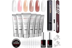 MAGYCAT Poly Nail Gel Kit 6 Colors 15g Poly Extension Gel Builder Gel Nail Kit with Mini Nail Lamp Poly Brush Nail Forms Dual Forms All-in-one Kit Gift