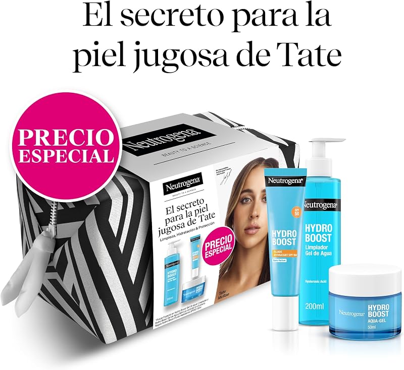 Hydro Boost Pack Cuidado Facial - Gel Limpiador Facial (200ml) + Crema Hidratante Gel de Agua (50ml) + REGALO Protector Solar Fluido SPF50 (15ml) – Rutina Ácido Hialurónico piel hidratada