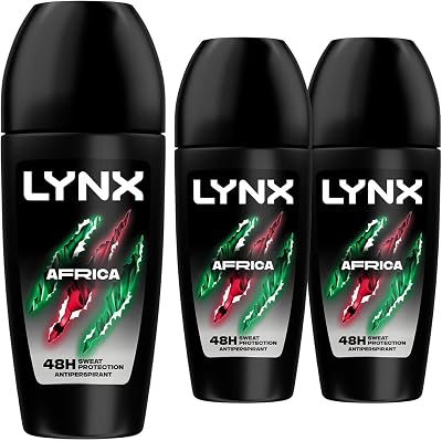 Lynx Africa Roll On Deodorant 50ml 3 Pack - 48hr Sweat Protection Faster Drying