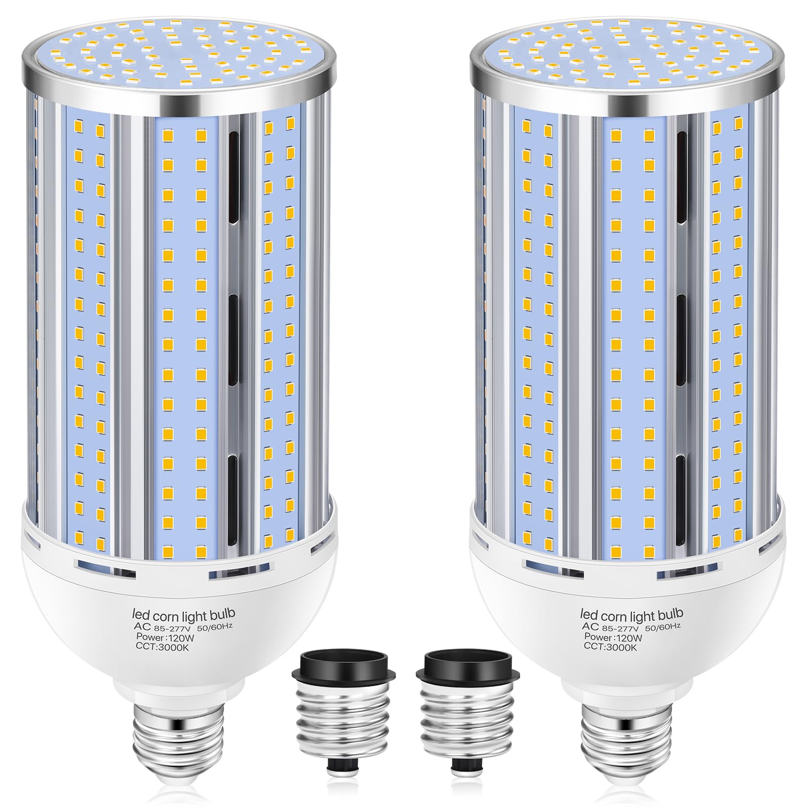 Photo 1 of XYCN 2 Pack 120W Corn LED Light Bulb Fanless,3000K/Warm White(1200 Watt Equivalent) E26/E39 Large Mogul Base LED Cob Lamp 15,800LM for Outdoor Indoor Garage Warehouse Factory Workshop Street Backyard