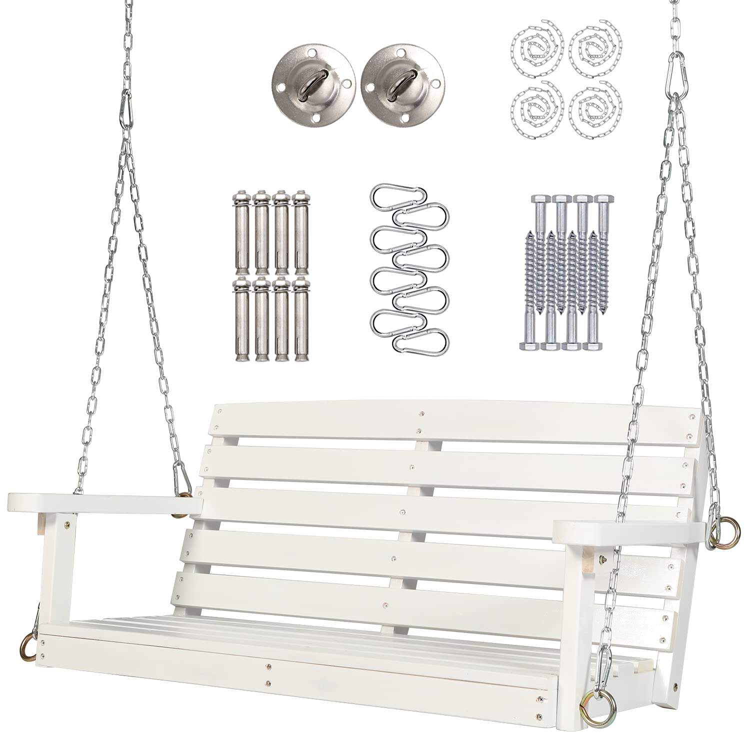 Buy YTG Wooden Porch Swing, 2 Seater Patio Swing Chair Bench, Indoor