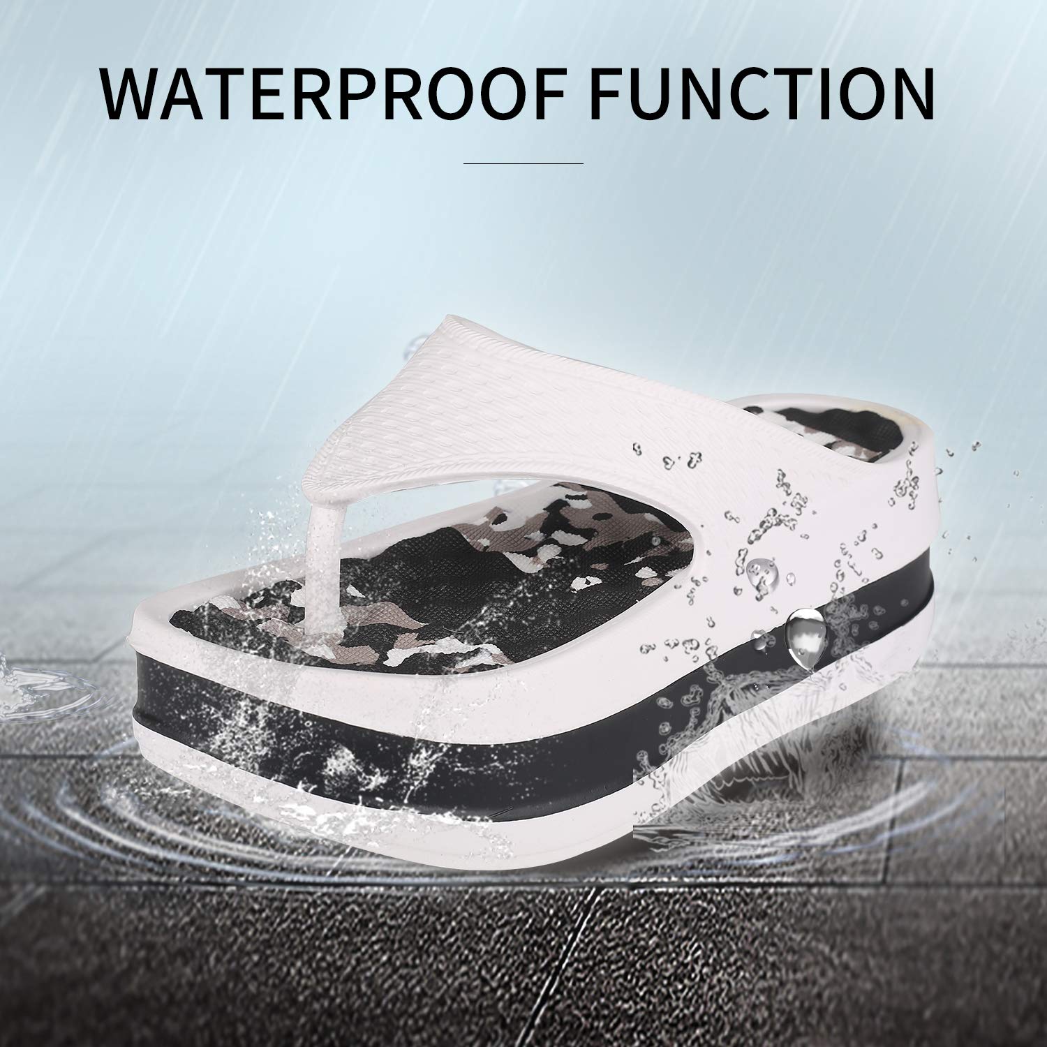 Fashion-zone Womens Lightweight High Heel Flip Flops-Comfortable Wedge Sandals-Summer High Wedge Flip Flops for Beach,Pool (8-8.5 M US, White)