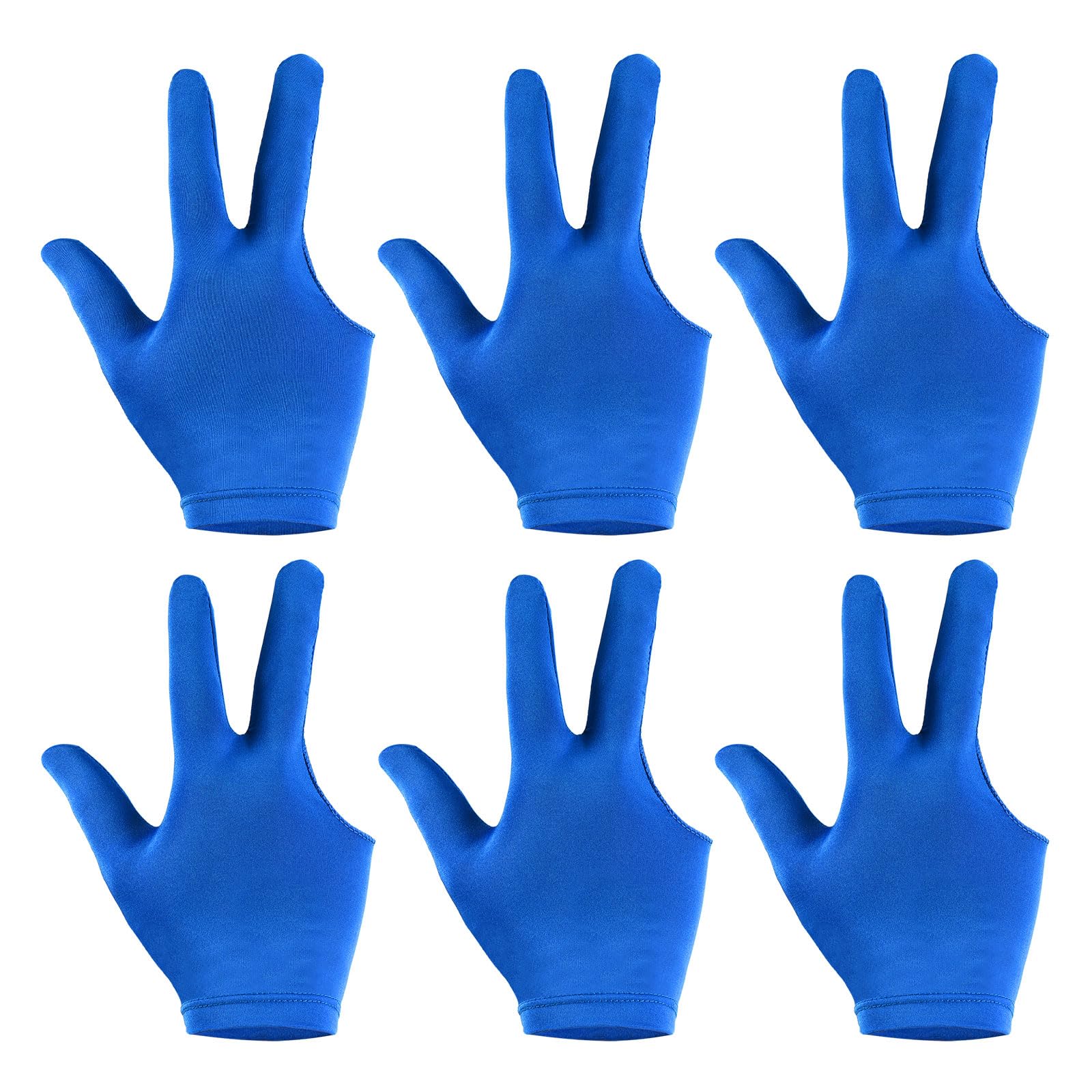 PATIKIL 3 Fingers Pool Gloves, 6 Pcs Breathable Billiards Gloves Shooter Snooker Cue Glove for Left Right Hand Men/Women Carom Sports, Blue