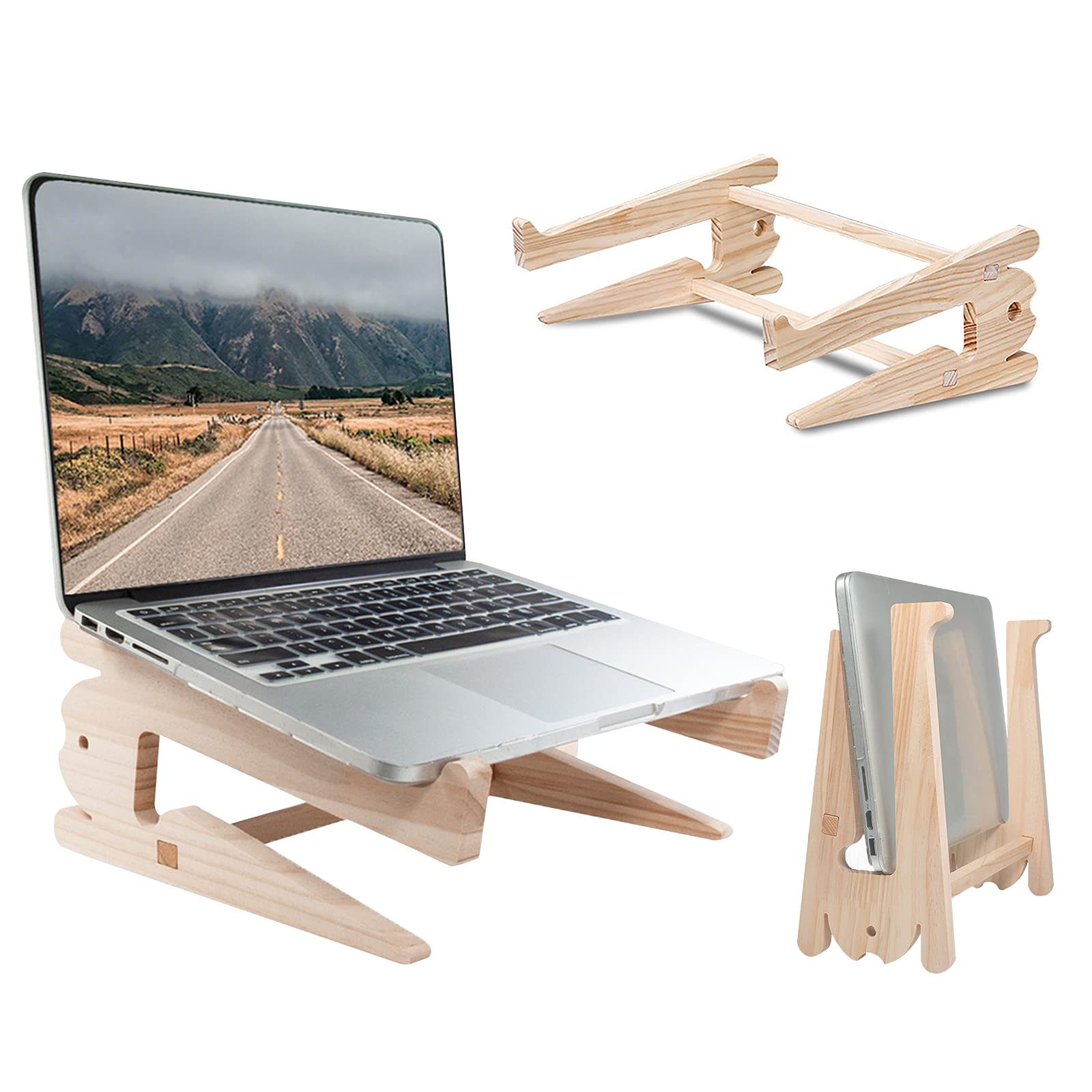 Laptop Stand,Wooden Laptop Holder for Desk,Ventilated Cooling Desktop Computer Stand,MacBook Stands,Portable Notebook Holder,Laptops Organizer,Perfect with MacBook,Air,Pro,Lenovo,Samsung,Dell,HP (L)