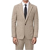 Hipfun Herringbone Tweed Suits for Men Slim Fit 2 Piece Khaki Formal Suits Wool Blend Suit Jacket Pants Prom Wedding Men's Tuxedo XL