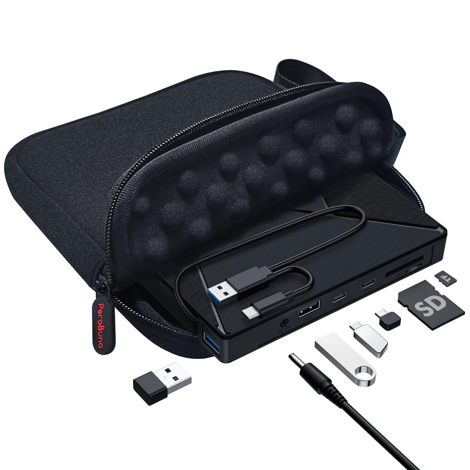 Photo 1 of PeroBuno External CD DVD Drive, USB 3.0 Optical Disc Drive, 4 USB Ports and 2 TF/SD Card Slots, CD DVD Burner Writer Reader Player for Laptop MacBook PC Windows 11/10/8/7 Linux OS with Carrying Case