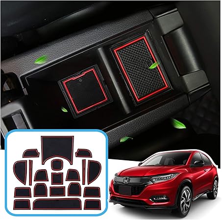 Amazon Ruiya ホンダ ヴェゼル Hr V Ru系適用 ドアポケットマット コンソールマット インテリア ラバーマット 右ハンドル ３色選択 ノイズ軽減 滑り止め 19pcs レッド ノンスリップマット 車 バイク