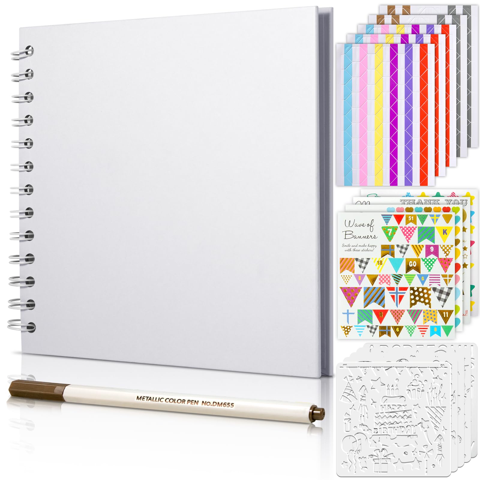 View 1 of GOTIDEAL 7 x 7 Inch Scrapbook Album with Metallic Markers,40 Pages Kraft Paper Photo Albums for Wedding&Anniversary,Family DIY Scrap Books with Scrapbooking Stickers Corners(White)