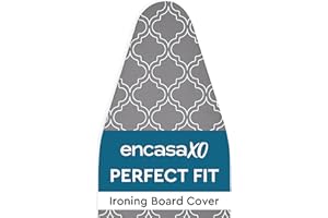 Encasa XO Ironing Board Cover and Pad 49"x18" - Thick 3mm Felt Padding, Drawstring Tightening & Lock, Easy Fit, Scorch & Stain Resistant, Fits Wide Ironing Board - Grey Tiles