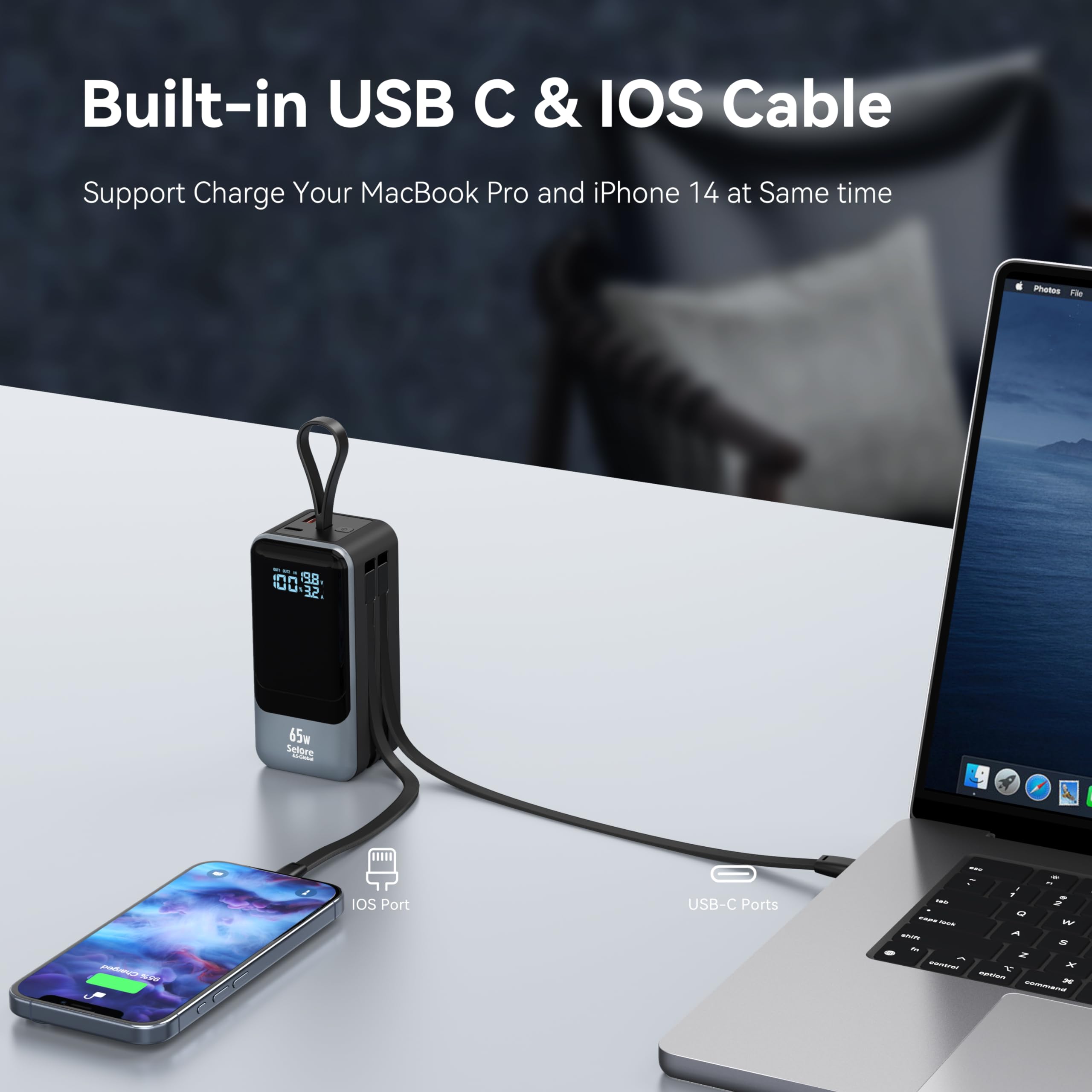 Selore&S-Global Power Bank, 65w Powerbank USB C, Externe Handyakkus Schnellladefunktion mit Kabel, Akkupack 4 Anschlüsse für iPhone 17 16 15 14 Galaxy Laptop MacBook Surface Go iPad Steam Deck Drohne 8