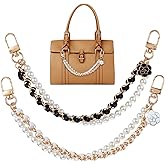 Tyqour 2Pcs Pearl Purse Chains Extender 10 Inch Black Handbag Straps Crossbody Bag with Cute Flower Purses Strap Replacement Purse Accessories Bag Charms for Women