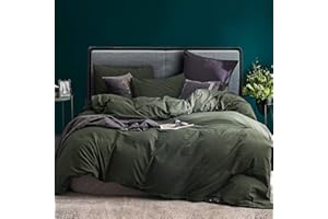 ECOCOTT Army Green Duvet Cover California King Size - 100% Washed Cotton Durable Soft Comfy Duvet Cover Set, 3 Pieces Duvet Cover with Zipper Closure (Army Green, 104''x98'')