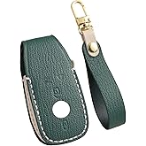Hontumax Genuine Leather Key Fob Cover Case for Mercedes-Benz A E S C GLE GLC EQB EQC GLA GLS AMG G63 250 300 2020-2024 Key Holder (Green)
