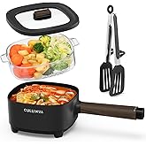 CULLINSSS 2L Hot Pot Electric with Steamer, Portable Electric Pot with Upgrade Titanium Nonstick Coating for Dorm, Office, Tr