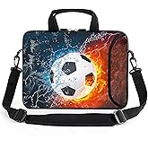 AMARY 13" 13.3" laptop sleeve chromebook case adjustable shoulder strap with handle accessory pocket (Soccer)