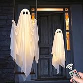 Halloween Decorations Outdoor, 5FT Swinging Ghost Hanging Decor | Parent pushing kid on a swing, 2 pcs ghost set, yard tree ornament with lights, waterproof ghost for Halloween