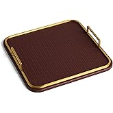 Preston Lane Mayfair Decorative Tray – Vegan Leather with Woven Texture, Brushed Brass Handles – Serving, Dresser & Coffee Ta