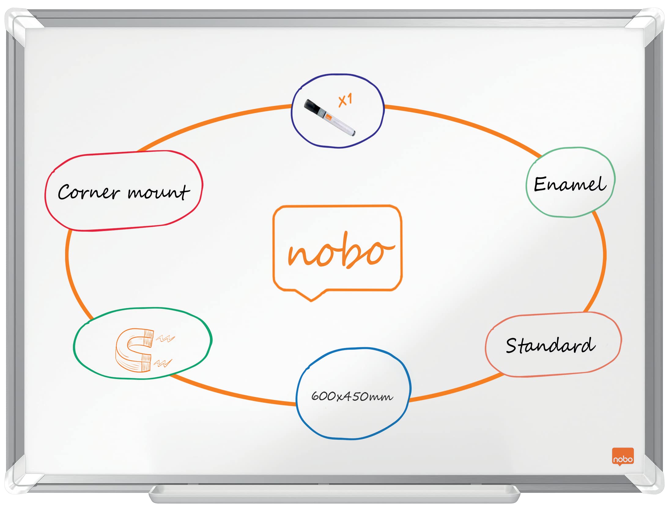 Nobo Premium Plus Enamel Magnetic Whiteboard – 600x450mm, Aluminium Trim, EU Ecolabel Certified, 1915143