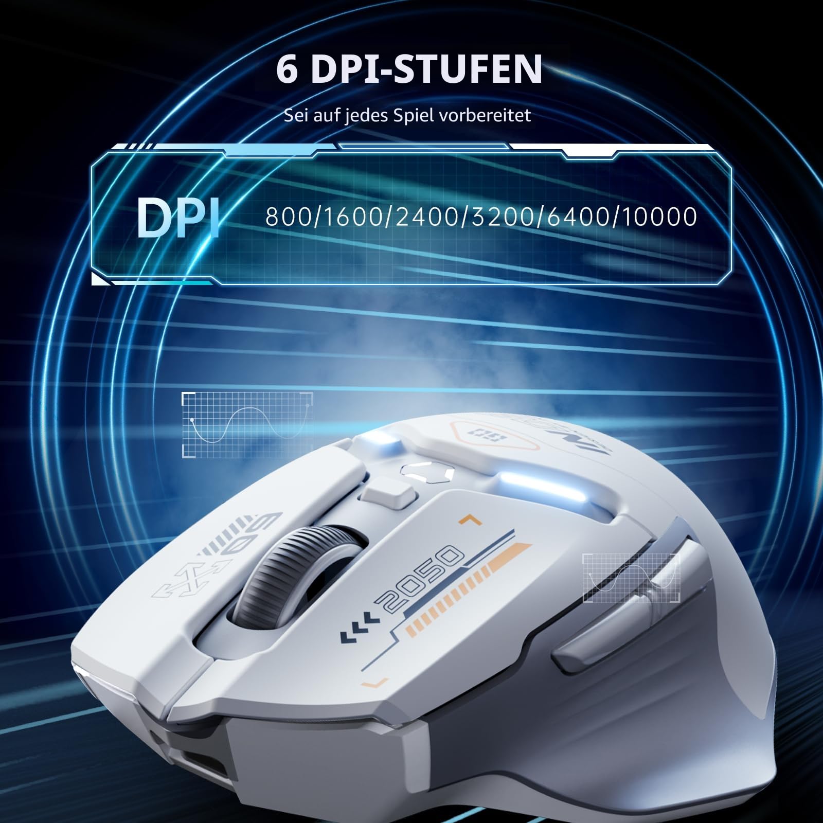 inphic IN9 Gaming Maus kabellos, echte Tri-Mode 2,4G Wireless/Type-C Wired/Bluetooth Maus, 10k DPl, vollständig programmierbar, RGB-Beleuchtung, Hyperspeed wiederaufladbare Funkmaus für Laptop PC 3