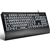 MIKUSO Large Print Backlit Keyboard, Wired USB for Seniors &amp; Low Vision | 4X larger high contrast letter, white LED backlight, ergonomic wrist rest, dustproof cover, for elder &amp; visually impaired