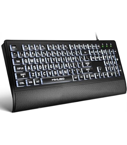 Atelus Teclado Retroiluminado Con Impresión Grande, Teclado USB Con Cable Para Computadora, Teclado De Tamaño Completo Con LED Iluminado Arco Iris