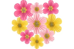 SUNBEAUTY 9 Flower Party Fans - Gold Paper Decorations for Classroom Backdrop