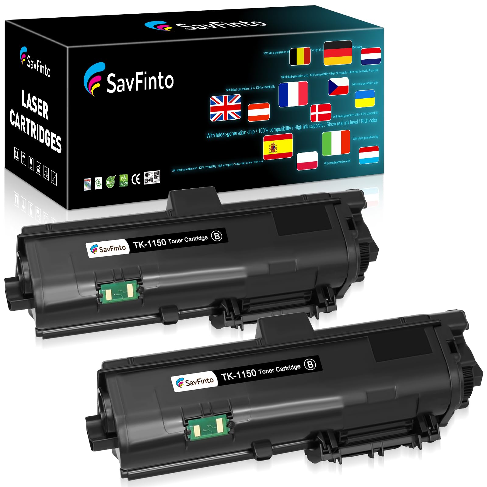 SavFinto TK-1150 Toner for Kyocera TK1150 Black Toner Cartridge for Kyocera ECOSYS M2135dn M2635dn M2635dnw M2735dw, ECOSYS P2200 P2235d P2235dn P2235dw P2235 (2 Black)