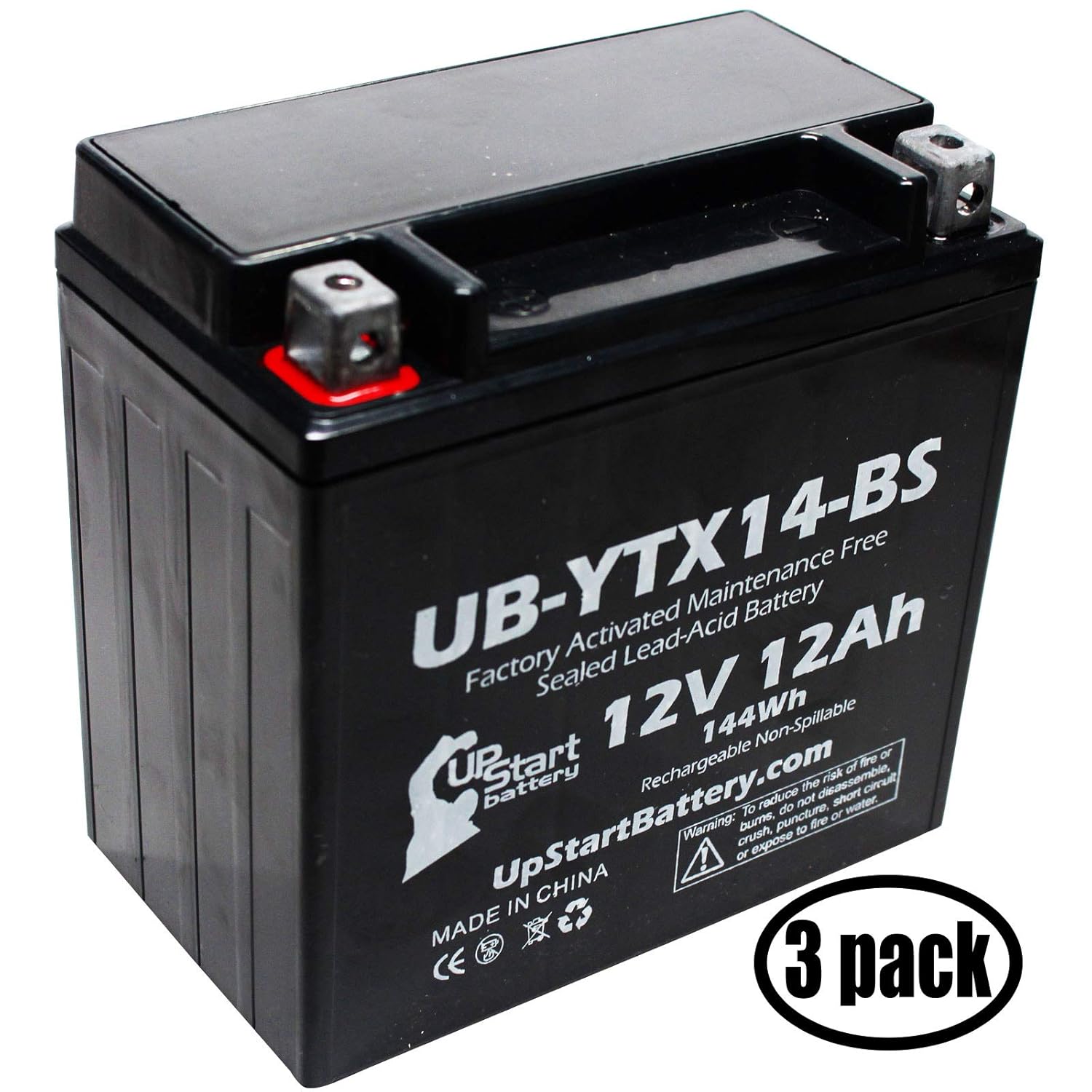 3 Pack YTX14BS Battery Replacement (12Ah, 12v, Sealed