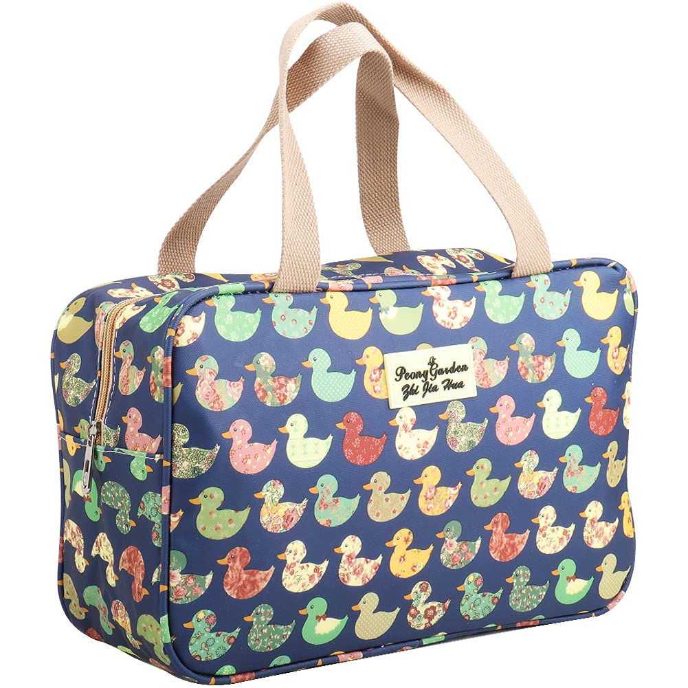 HCFGS Full Size Toiletry Bag Hand-Held Large Cosmetic Bag Travel Makeup Bag Portable Large Wash Bag Waterproof Toiletry Kit Organizer for Women & Girl (Blue Duck)