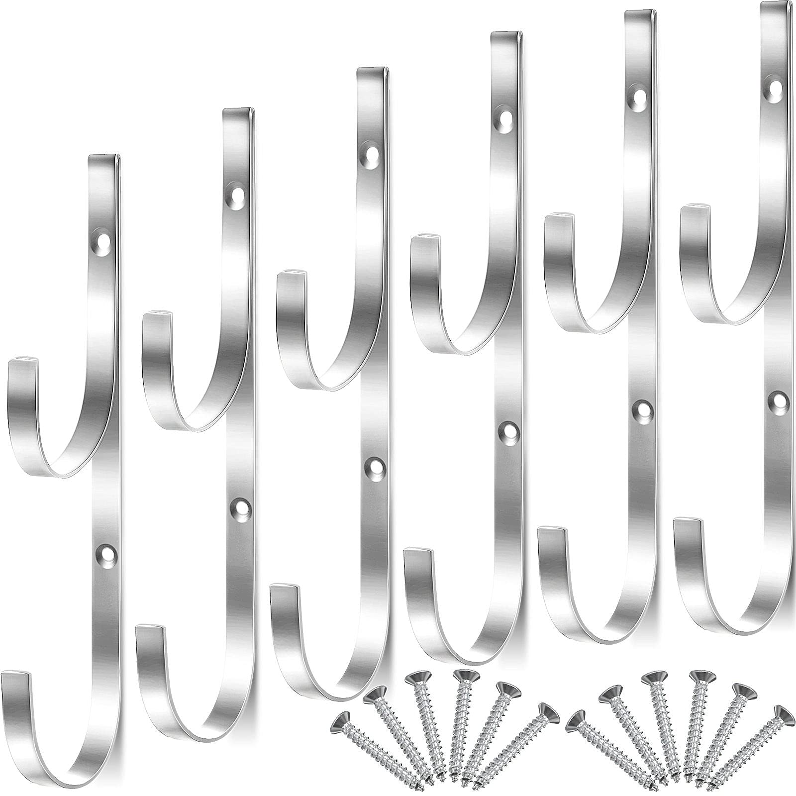 Photo 1 of 6 Pieces Pool Pole Hook Hanger Swimming Metal Brackets Pool Hook with 12 Pieces Screws for Telescopic Poles, Skimmers, Leaf Rakes, Net, Brush, Vacuum Hose, Garden and Pool Accessories (Silver)