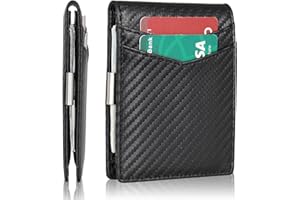 AZZS Minimalist Wallet for Men and Women - RFID Blocking Genuine Leather Slim Wallet with 12 Credit Card Slots, Money clip (Carbon Black & Carbon Black)