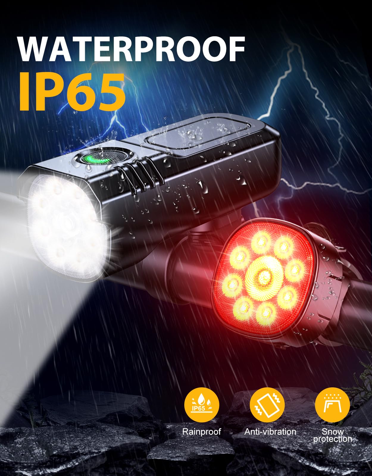 1000 Lumens Supper Bright Bike Lights for Night Riding, 8+7 Modes Sturdy Aluminum Alloy Bicycle Scooter Light Accessories, IP65 Waterproof & Rechargeable Bike Headlight and Tail Light Set