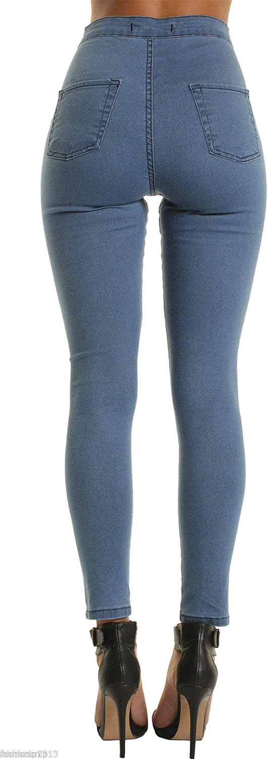 Soluo Women's Mid Rise White Skinny Jeans Ripped Comfy Stretchy Slim Fit Denim Pants Trousers (Blue, X-Large) : Office Products