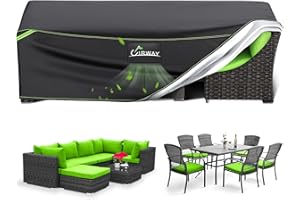 UIRWAY Patio Furniture Covers, 74"L x 47"W x 28"H Outdoor Table Covers Waterproof Rectangle, 420D Heavy Duty Large Cover for Garden Furniture, All-Weather UV-Resistant Protection with Reflective Strip