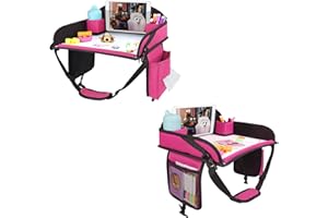 WENRENER Kids Travel Tray, Travel Tray For Kids Car Seat, Toddler Road Trip Essentials With Drawing Kit, Carseat Tray For Kids Travel, Travel Activities Road Trip Must Haves For Kids (Pink-2PCS)