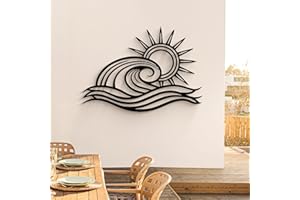 Ocean Wave Metal Wall Art, Sun Beach Decor, Coastal Large Wall Sculpture for Home, Indoor/Outdoor Use, Nautical Wall Hanging,