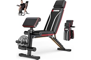 FOSTOY Foldable Workout Bench, Adjustable Weight Bench for Home Gym with Leg Extension, Preacher Pad, Extended Headrest, Collapsible Bench Press Full Body Workout Strength Training Banco de Pesas