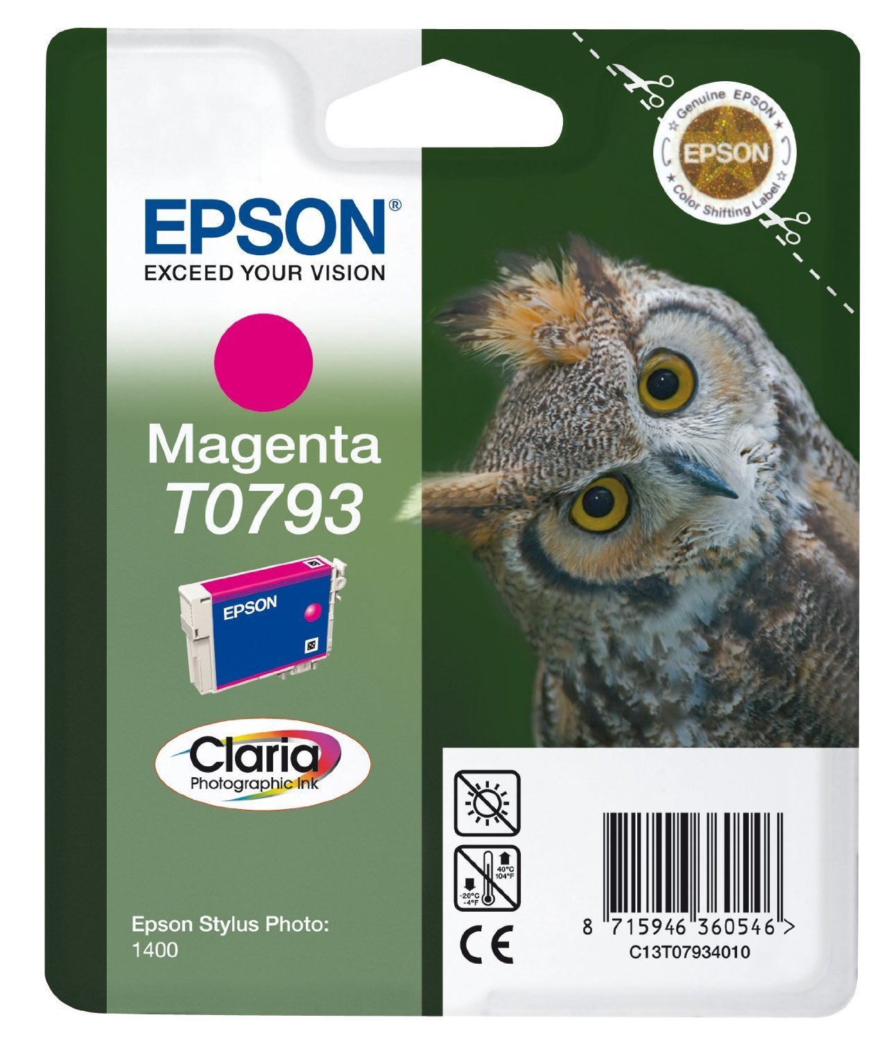 Epson Owl T0793 Ink Cartridge, Magenta, Genuine