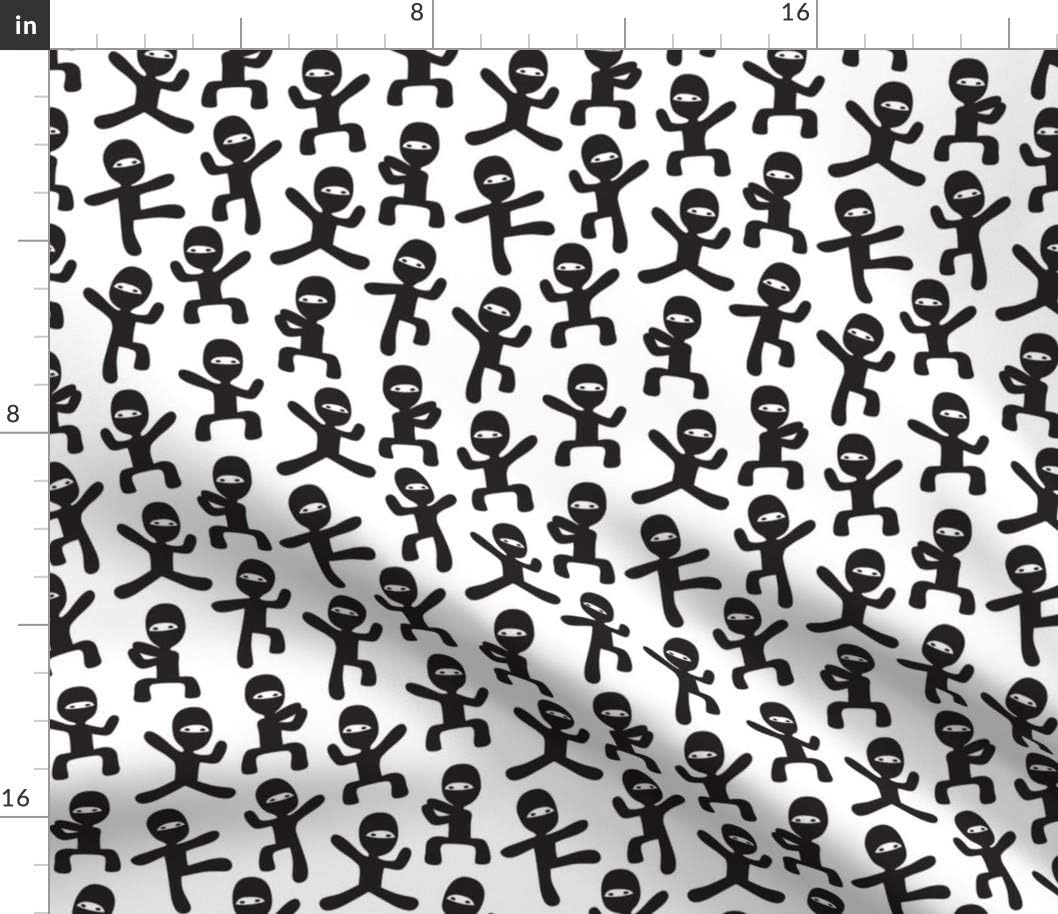 Spoonflower Fabric - Karate Fun Monochrome Nursery Whimsical Printed on Cotton Spandex Jersey Fabric by The Yard -