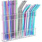 9.5" Large Acrylic Straw Holder for Cabinet Door – Kitchen Cabinets Straws Organizer, Reusable Tumbler, Small Kitchens Accessories Storage Container (Transparent)