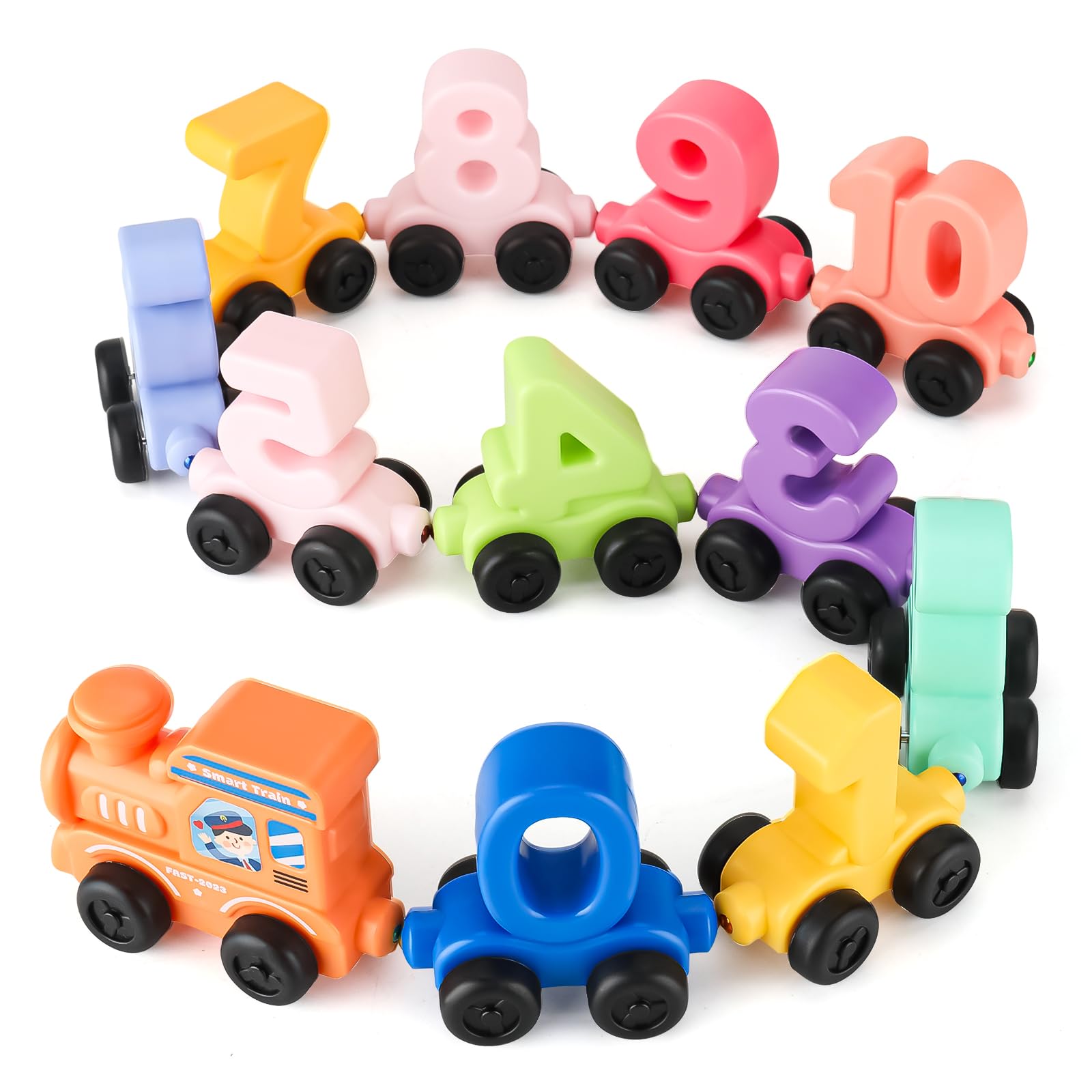 KADAYAYA Train Toy Set with Learning Numbers Train Set for Kids Magnetic Trains Car Toys Plastic Trains Educational Learning Toys Gifts for Boys Girls 3 4 5 6 Years Old