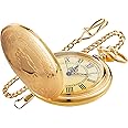 Realpoo Gold Smooth Shield Round Case Quartz Pocket Watch Quartz Movement with Chain-Gold